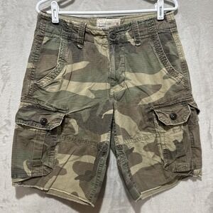American Eagle Classic Length Camo Cargo Shorts Men's 28 Distressed Pockets Logo
